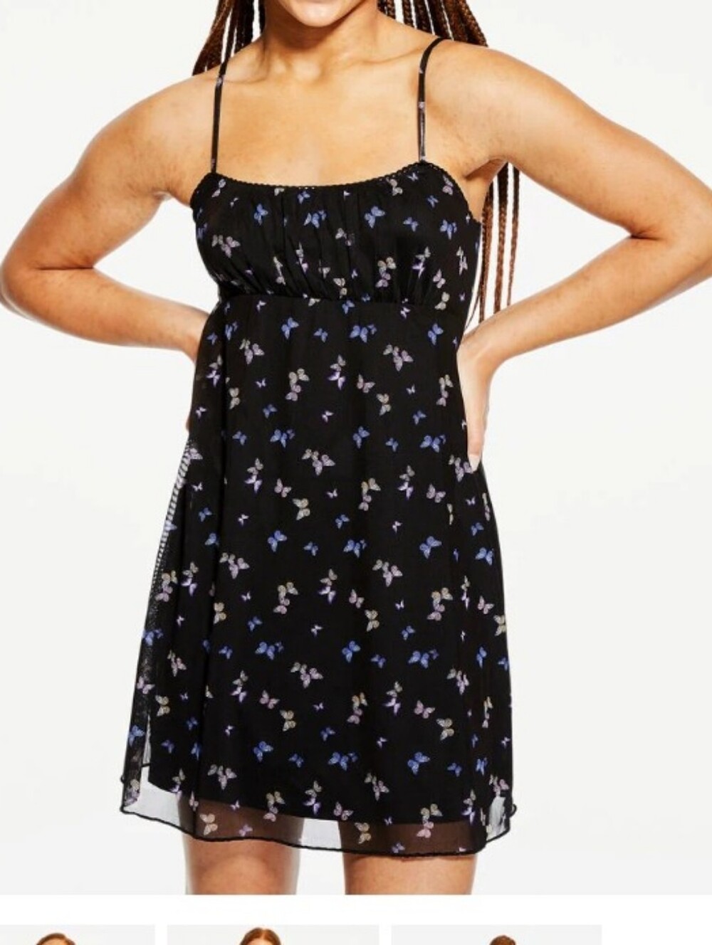 Aeropostale Butterfly Print Scoop-Neck Mesh Slip Mini Dress XSmall